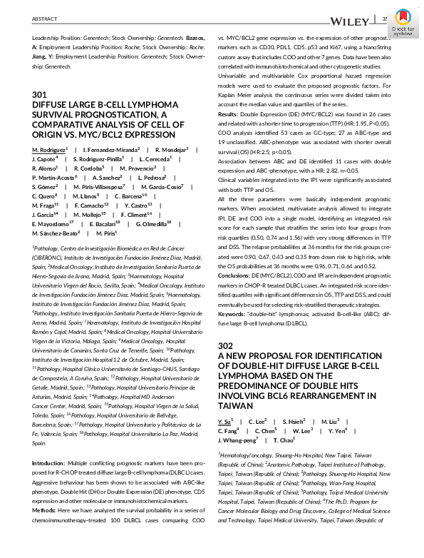 (PDF) Diffuse Large B-Cell Lymphoma Survival Prognostication, a ...
