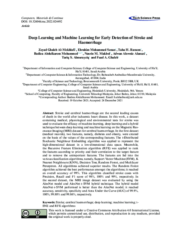(PDF) Deep Learning and Machine Learning for Early Detection of Stroke ...