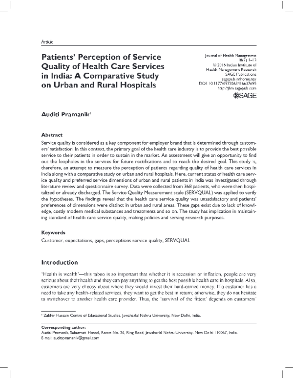 (PDF) Patients Perception of Service Quality of Health Care Services in ...