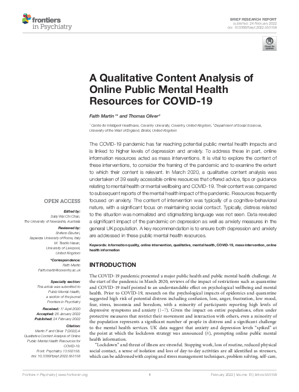 (PDF) A qualitative content analysis of online public mental health ...