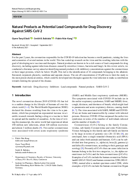 (PDF) Natural Products as Potential Lead Compounds for Drug Discovery ...
