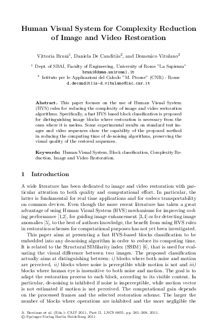 (PDF) Human visual system for complexity reduction of image and video ...