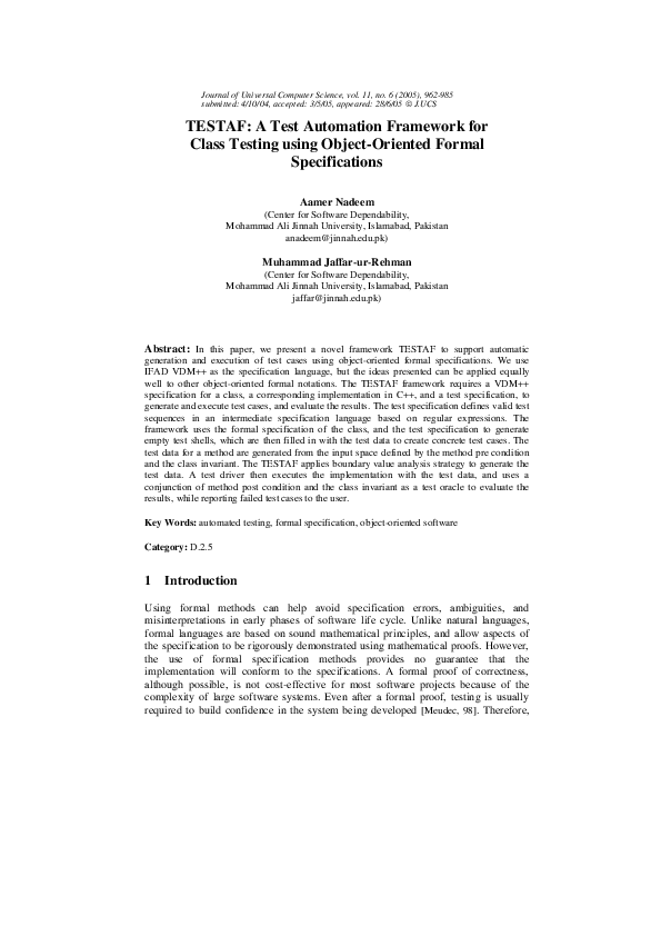 (PDF) TESTAF: A test automation framework for class testing using ...
