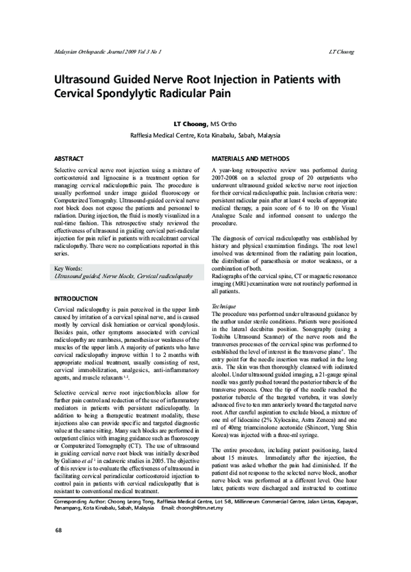 (PDF) Ultrasound Guided Nerve Root Injection in Patients with Cervical ...