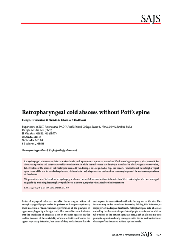 (PDF) Retropharyngeal cold abscess without Pott’s spine