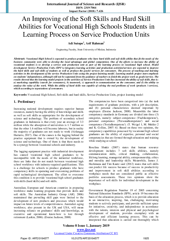 (PDF) An Improving of the Soft Skills and Hard Skill Abilities for ...
