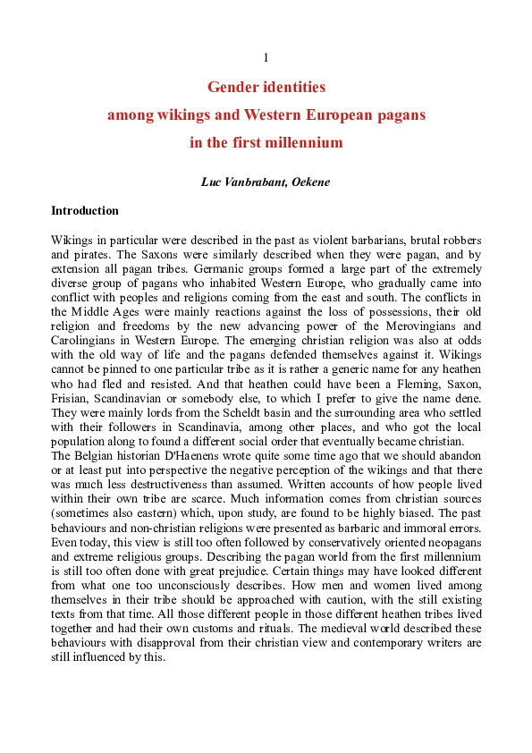 Gender identities among wikings and Western European pagans in the first millennium