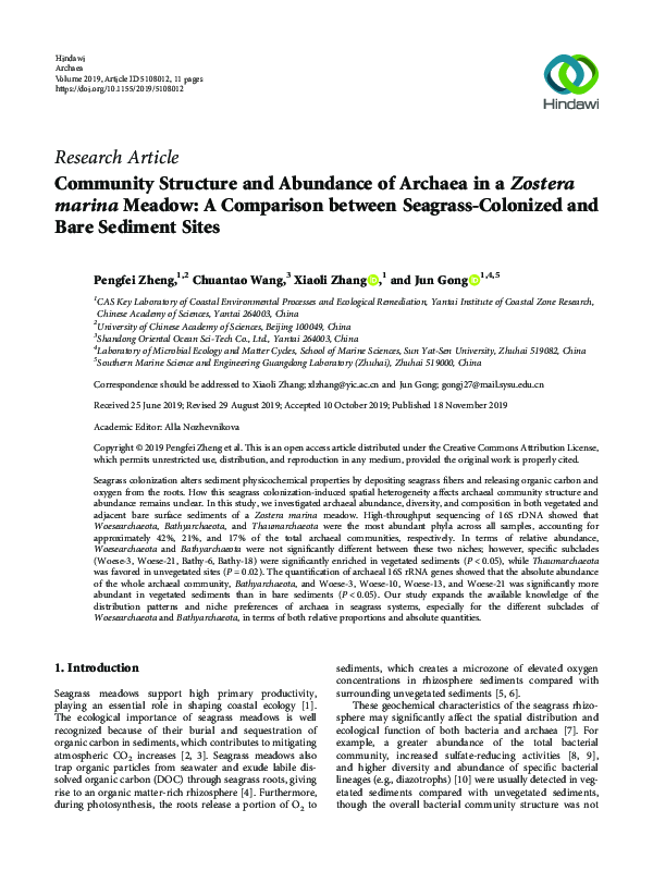 (PDF) Community Structure and Abundance of Archaea in a Zostera marina ...