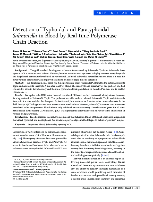 (PDF) Detection of Typhoidal and Paratyphoidal Salmonella in Blood by ...