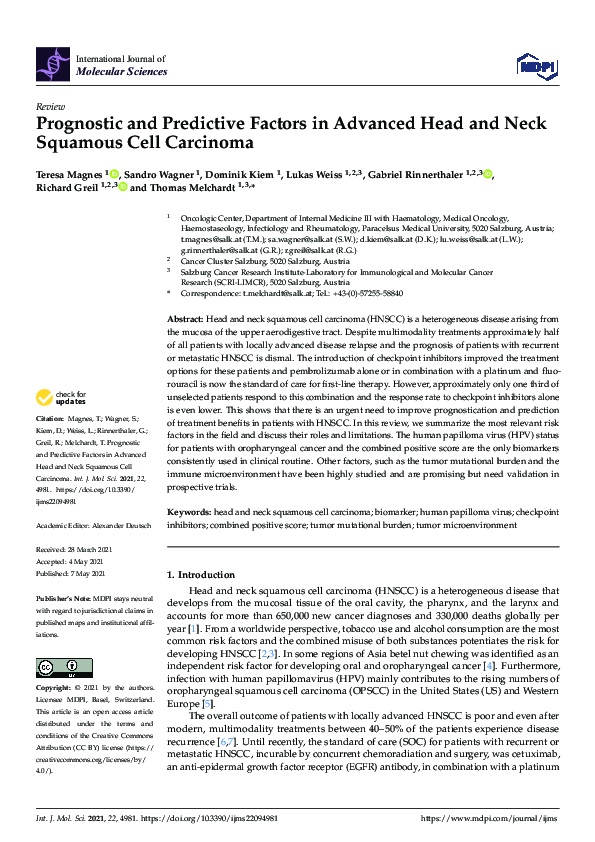 (PDF) Prognostic and Predictive Factors in Advanced Head and Neck ...