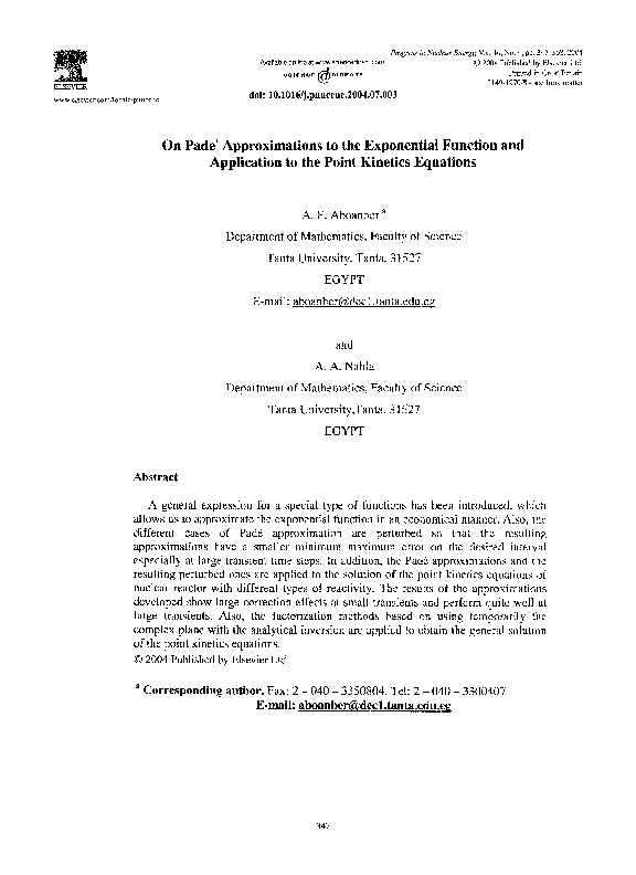 (PDF) On pade′ approximations to the exponential function and ...