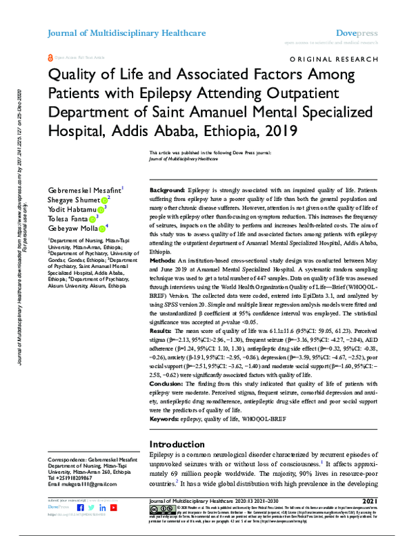 (PDF) Quality of Life and Associated Factors Among Patients with ...