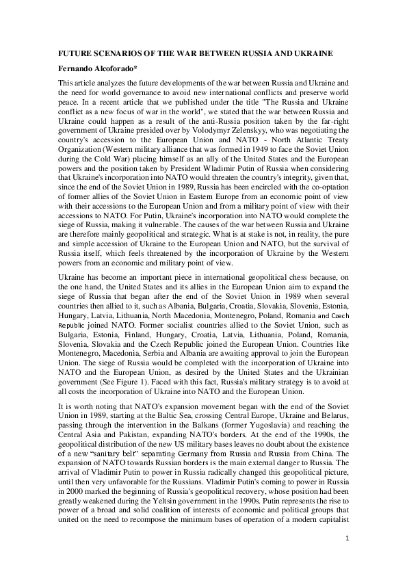 (PDF) FUTURE SCENARIOS OF THE WAR BETWEEN RUSSIA AND UKRAINE | Fernando