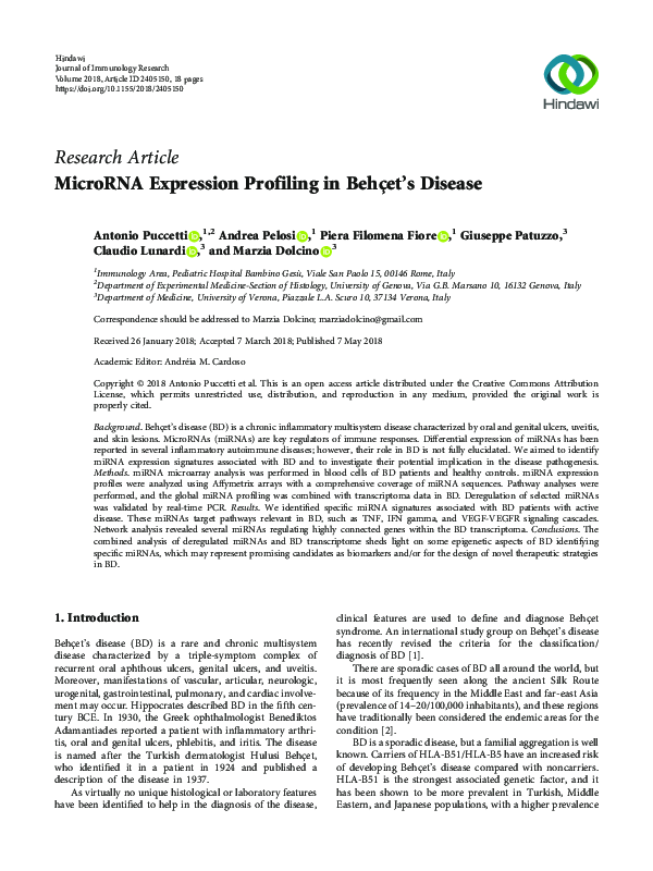 (PDF) MicroRNA Expression Profiling in Behçet's Disease