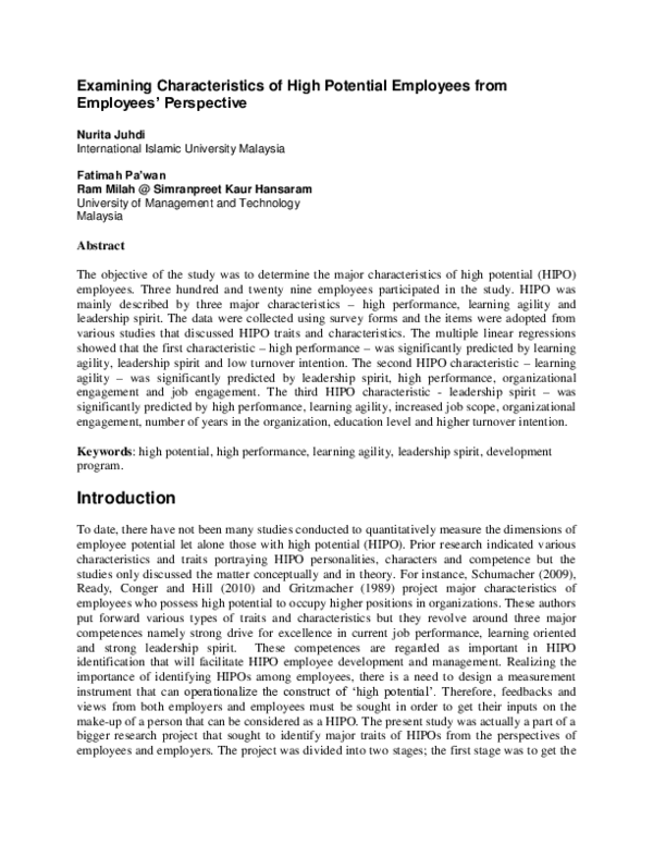 (PDF) Examining characteristics of high potential employees from ...