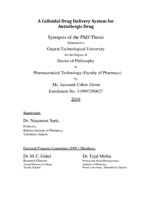 (PDF) A Colloidal Drug Delivery System for Antiallergic Drug Synopsis ...