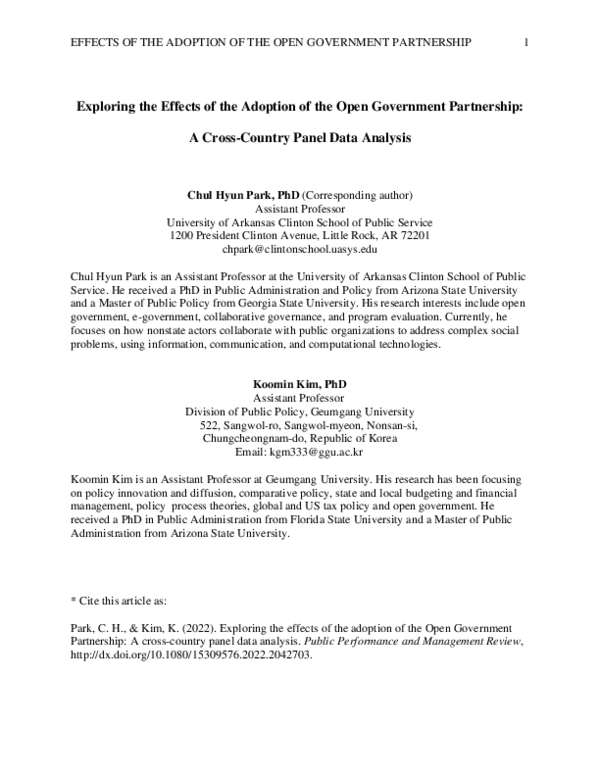 (PDF) Exploring the Effects of the Adoption of the Open Government ...