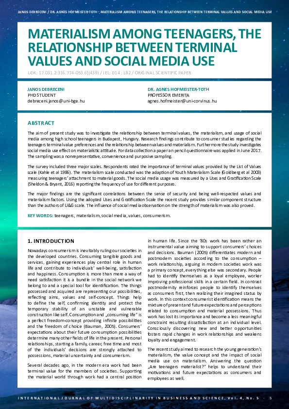 (PDF) Materialism Among Teenagers, the Relationship Between Terminal