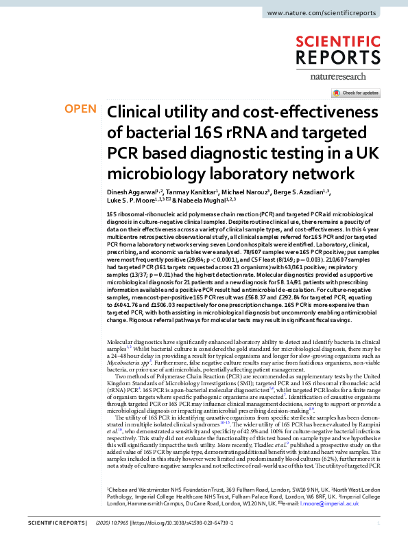 (PDF) Clinical utility and cost-effectiveness of bacterial 16S rRNA and ...