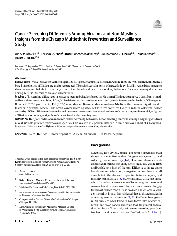 (PDF) Cancer Screening Differences Among Muslims and Non-Muslims ...