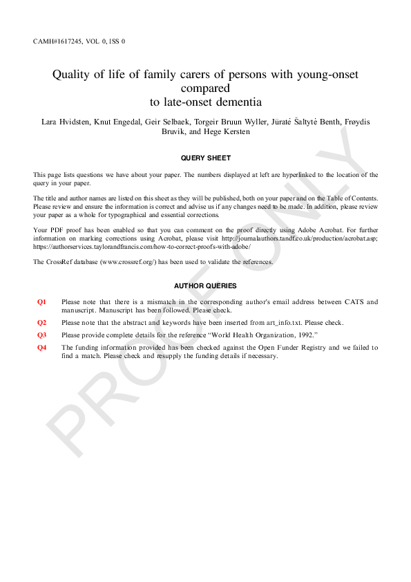 (PDF) Quality of life of family carers of persons with young-onset ...