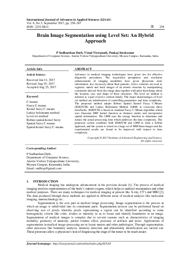 (PDF) Brain Image Segmentation using Level Set : An Hybrid Approach