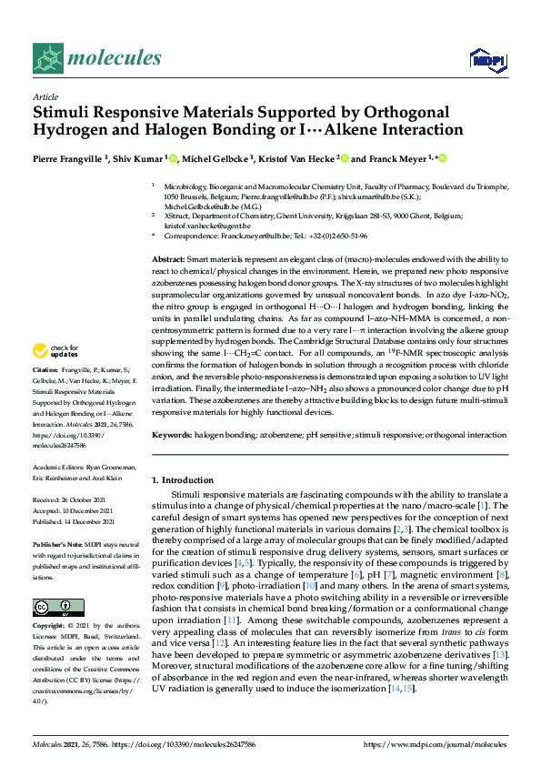 (PDF) Stimuli Responsive Materials Supported by Orthogonal Hydrogen and ...