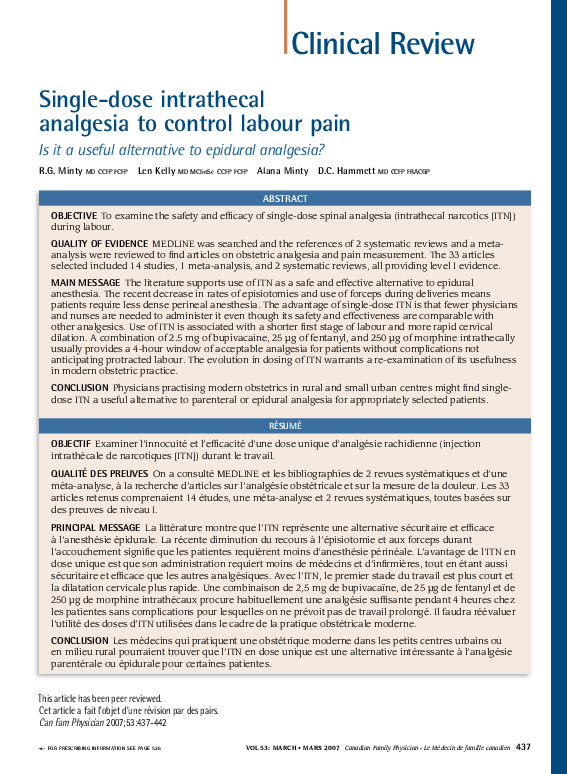 (PDF) Singledose intrathecal analgesia to control labour pain is it a