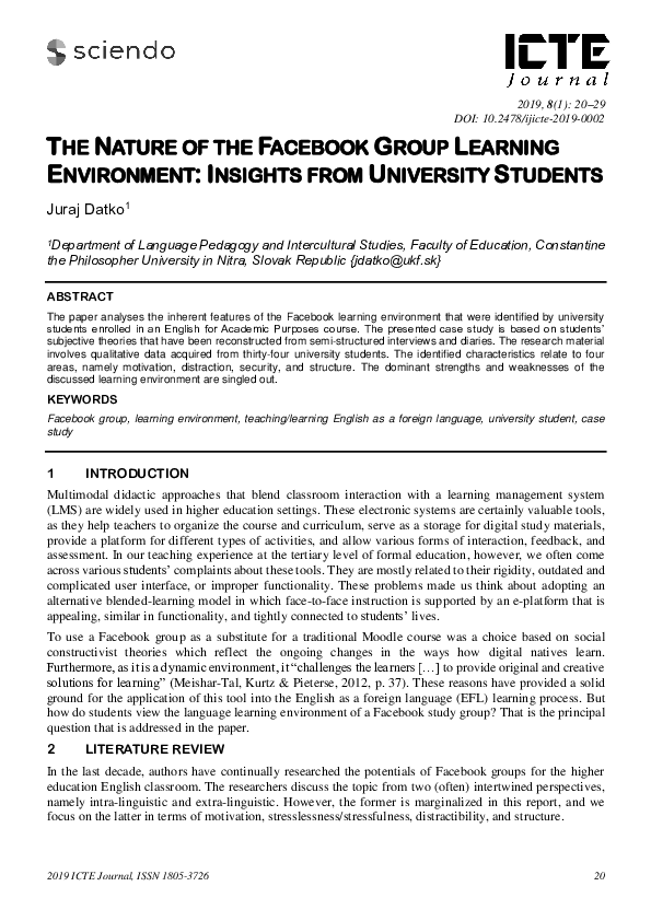 (PDF) The Nature of the Facebook Group Learning Environment: Insights ...