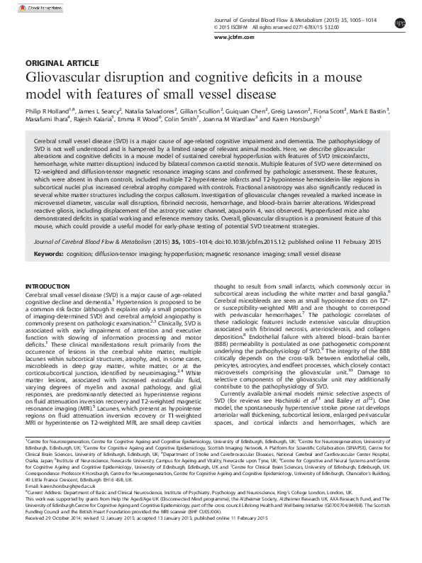 (PDF) Cognitive Impairment in a Mouse SVD Model