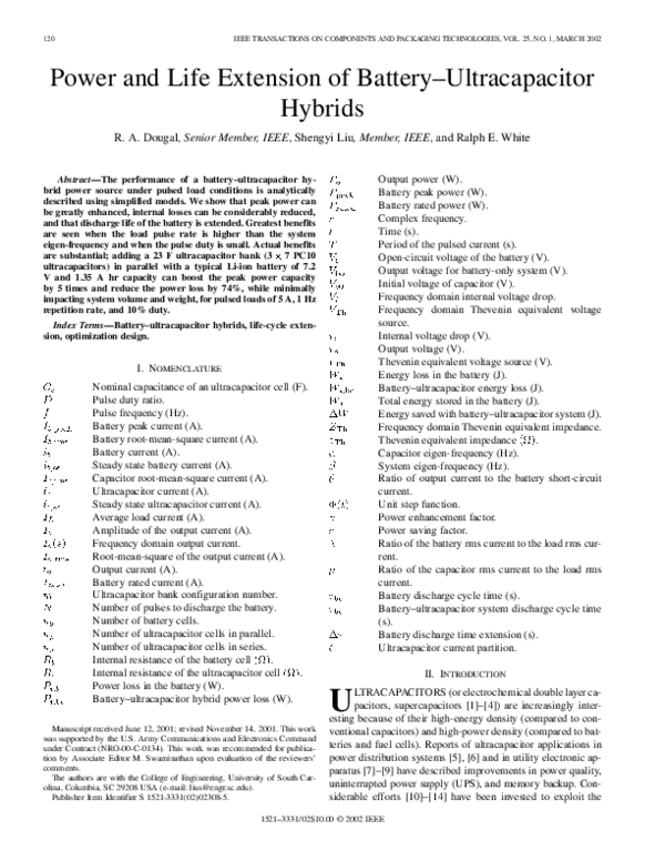 (PDF) Power and life extension of batteryultracapacitor hybrids Roger Dougal Academia.edu