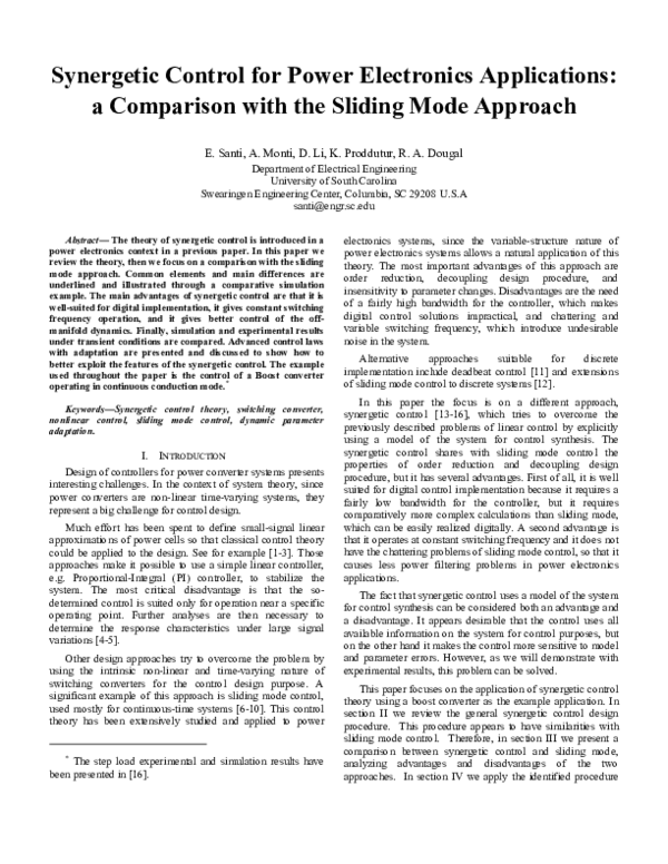 (PDF) Synergetic Control for Power Electronics Applications: A ...
