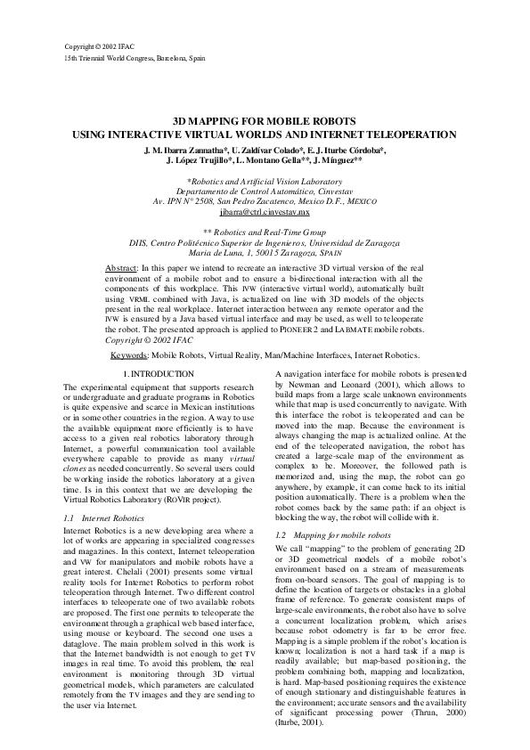 (PDF) 3D Mapping for Mobile Robots Using Interactive Virtual Worlds and ...