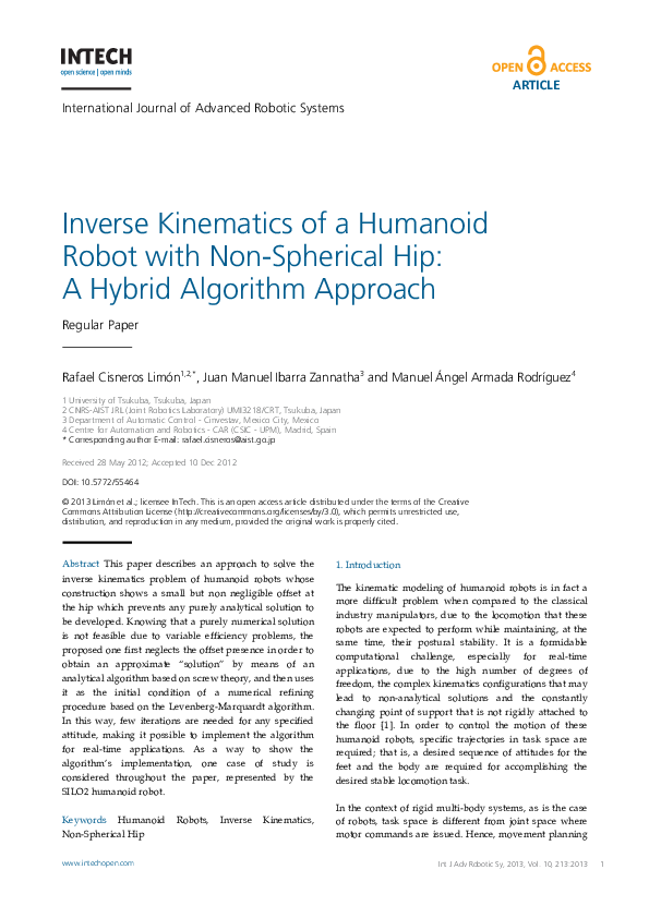 (PDF) Inverse Kinematics of a Humanoid Robot with Non-Spherical Hip: A ...