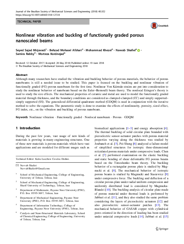 (PDF) Nonlinear vibration and buckling of functionally graded porous ...