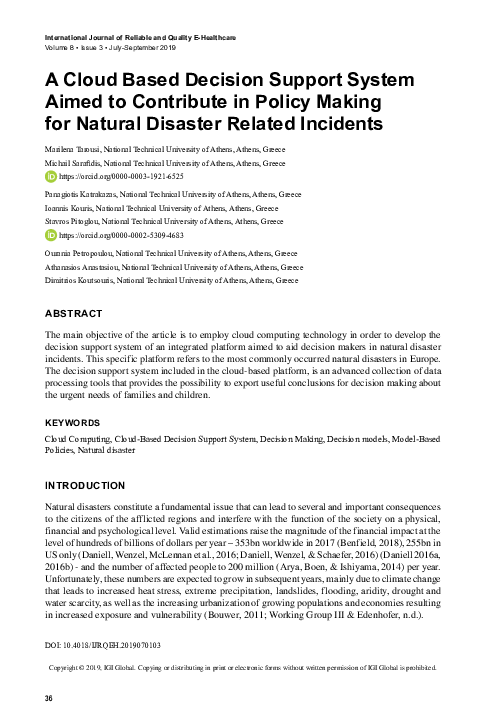 (PDF) A Cloud Based Decision Support System Aimed to Contribute in ...