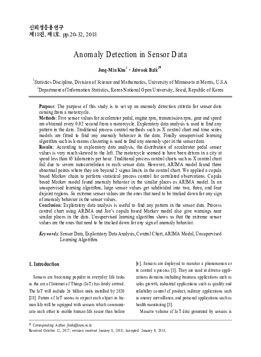 (PDF) 20-32 , 2018 Anomaly Detection in Sensor Data