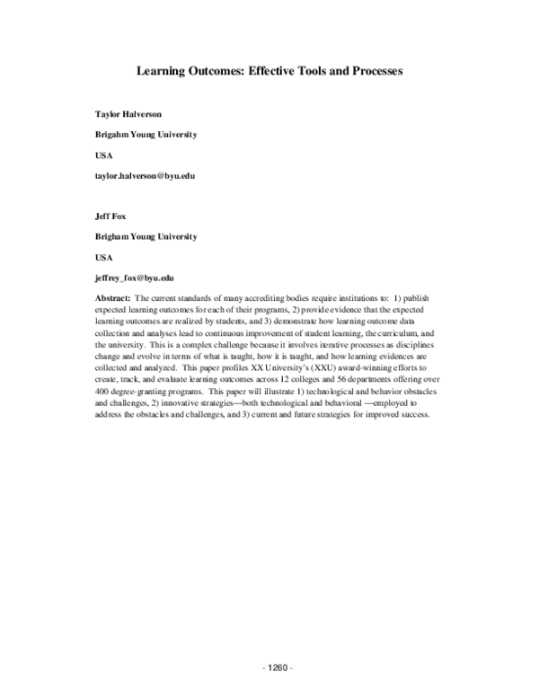 (PDF) Learning Outcomes: Effective Tools and Processes