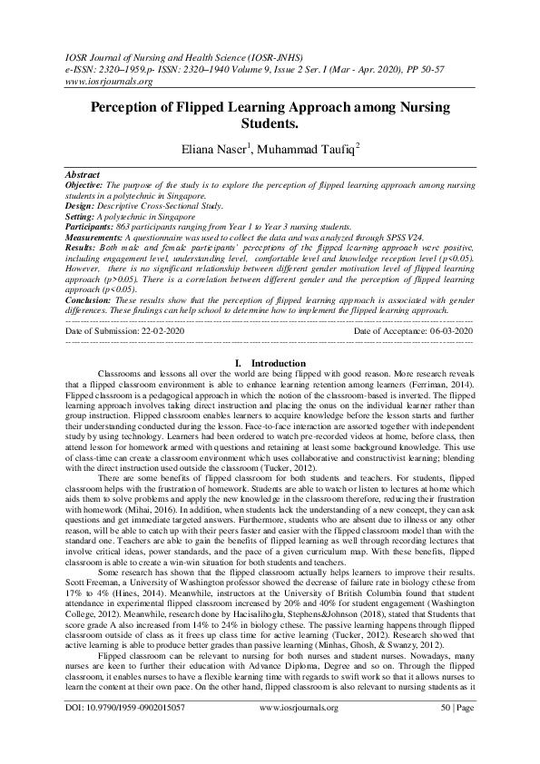 (PDF) Perception of Flipped Learning Approach among Nursing Students