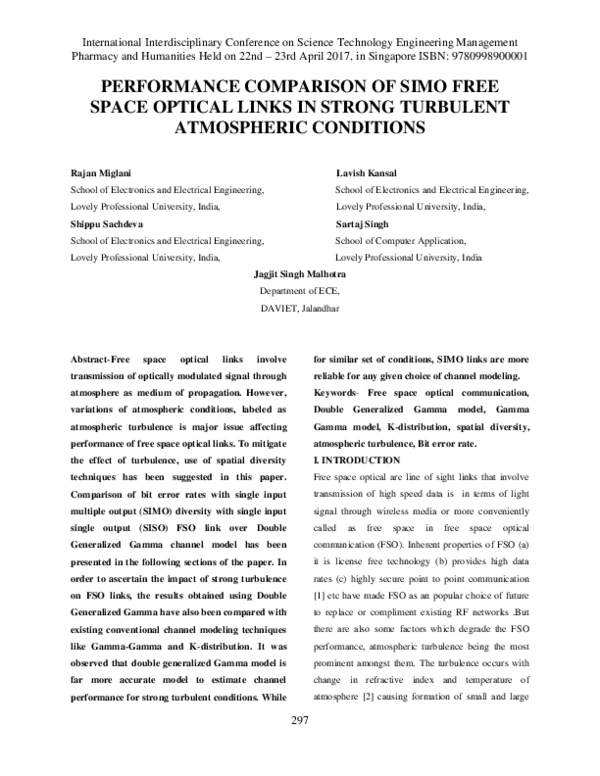 (PDF) Performance Comparison of Simo Free Space Optical Links in Strong ...