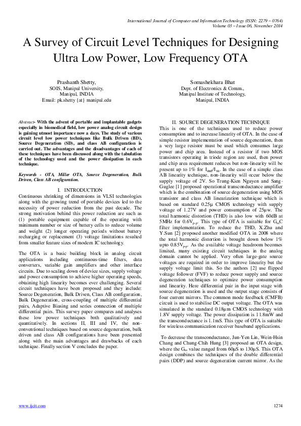 (PDF) A Survey of Circuit Level Techniques for Designing Ultra Low ...
