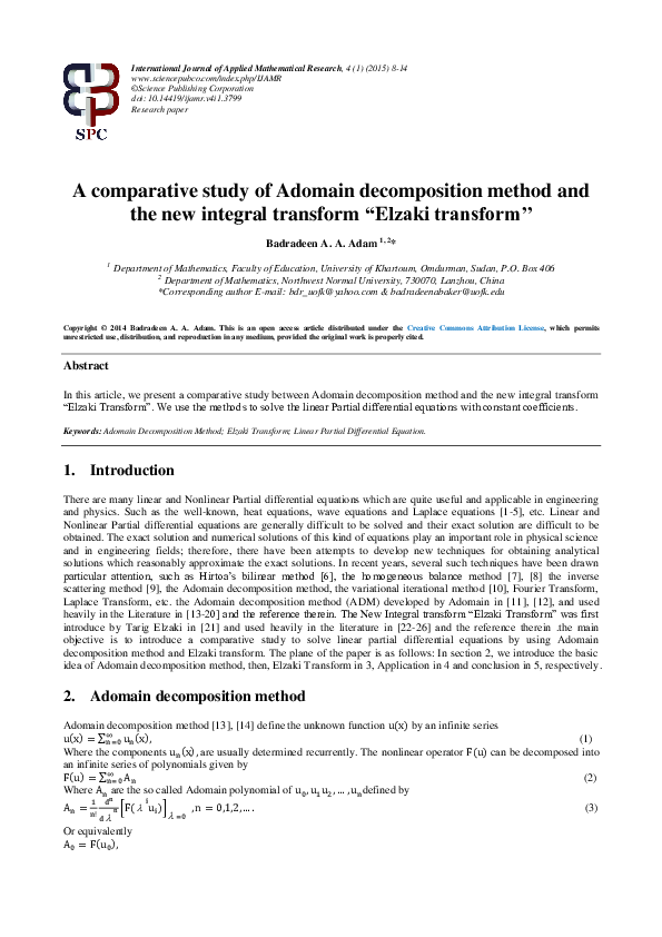 (PDF) A comparative study of Adomain decomposition method and the new ...