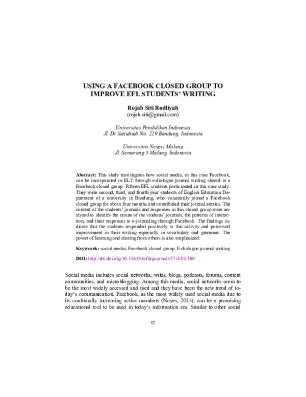 (PDF) using a Facebook Closed Group to improve Efl Students’ Writing