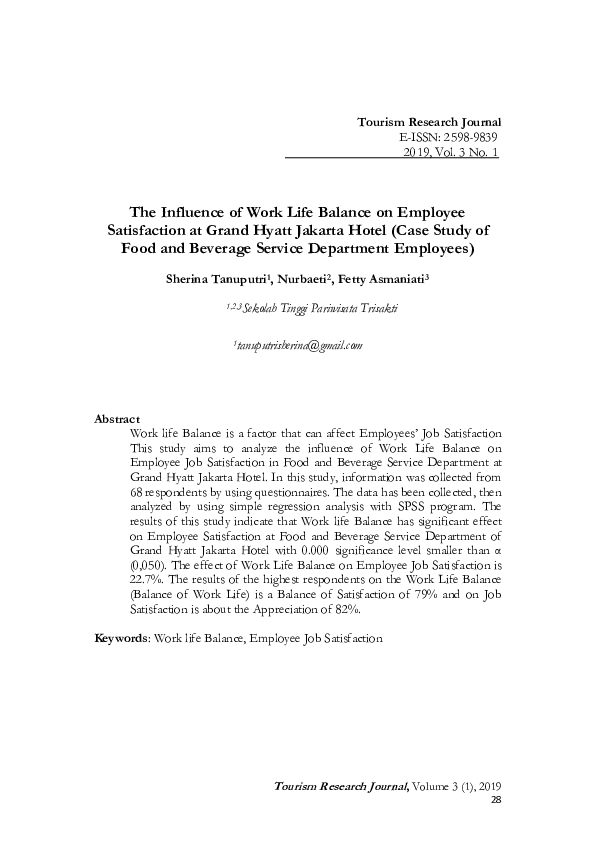 (PDF) The Influence of Work Life Balance on Employee Satisfaction at ...