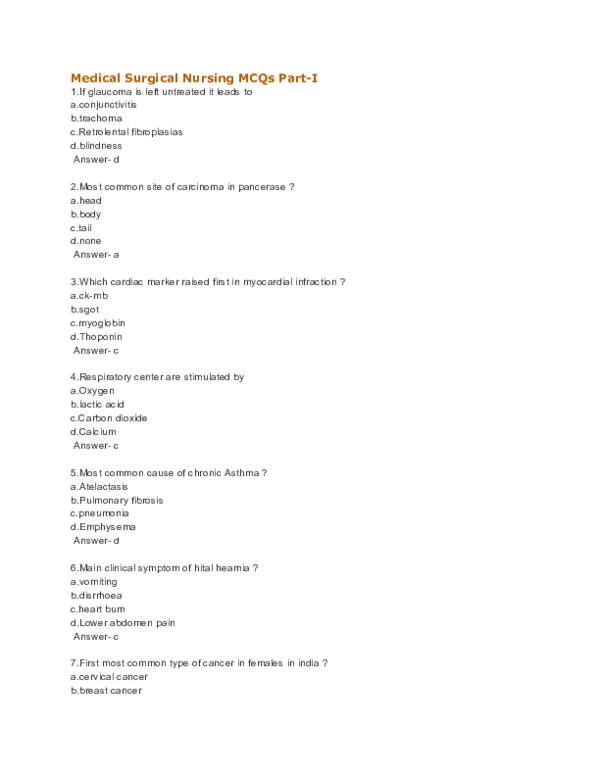 Medical Surgical Nursing MCQs Part
