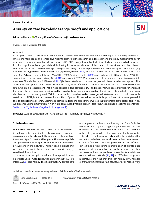 (PDF) A survey on zero knowledge range proofs and applications
