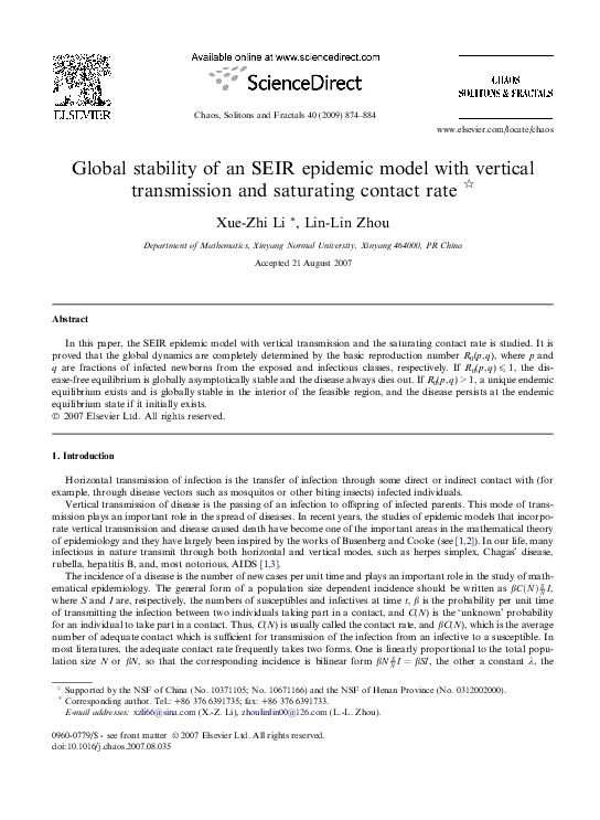 (PDF) Global stability of an SEIR epidemic model with vertical ...