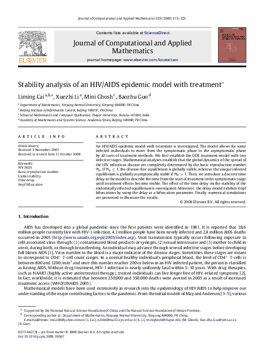 (PDF) Stability analysis of an HIV/AIDS epidemic model with treatment