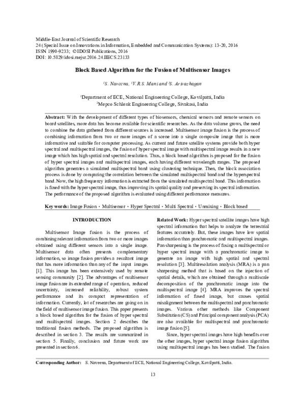 (PDF) Block Based Algorithm for the Fusion of Multisensor Images