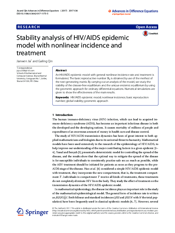 (PDF) Stability Analysis of an HIV/AIDS Epidemic Model with Screening